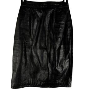 Pelle Cuir Vintage Women's Pencil Skirt Black Lined Zip Back Slit Leather Size 2